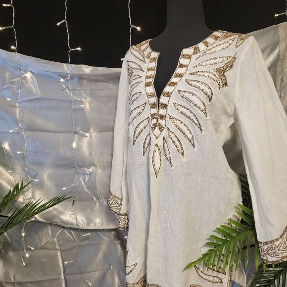 CALYPSO beaded Linen Women's Beaded Tunic - Picture 2 of 3
